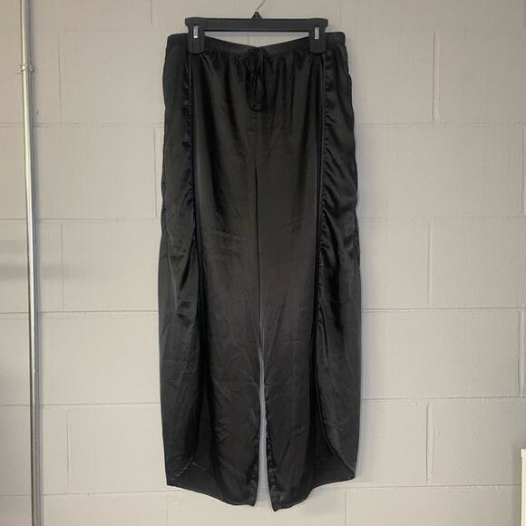 BB Dakota Black Satin Flowy Casual Lounge Pants Wide Leg Women’s Size Large - Picture 2 of 11
